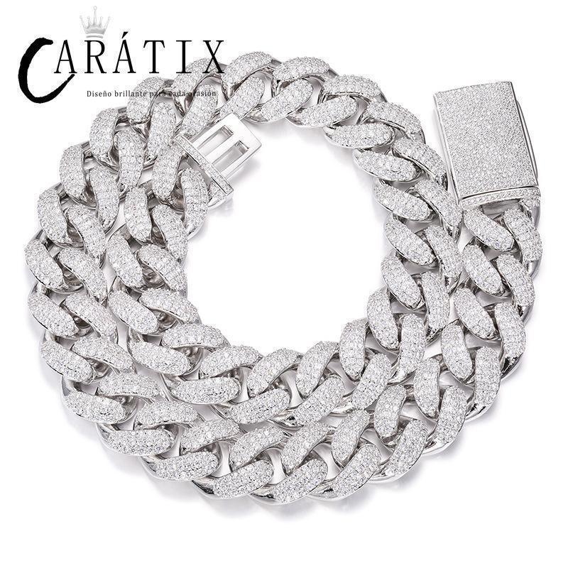 CARÁTIX 18mm Iced Out Cuban Link Chain Necklace – 3 Row CZ Rhombus Hip Hop Bling Jewelry for Men | Rapper Gift - CaratixJewelry